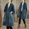 Dimanaf 2025 Autumn Denim Jackets Long Coat Long Sleeve Shirt Women Loose Blue Vintage Tops Plus Size Coat