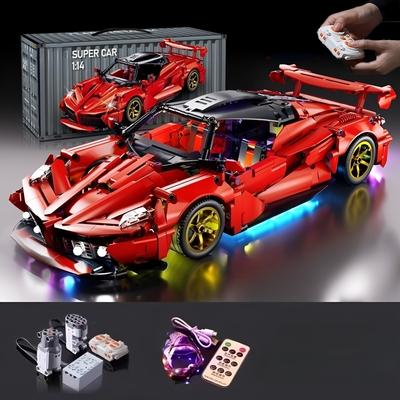 1:14 Kırmızı yapı taşı spor araba RC oyuncak, araba yapı taşı oyuncak, doğum günü hediyesi, spor araba modeli DIY, çocuk hediyesi