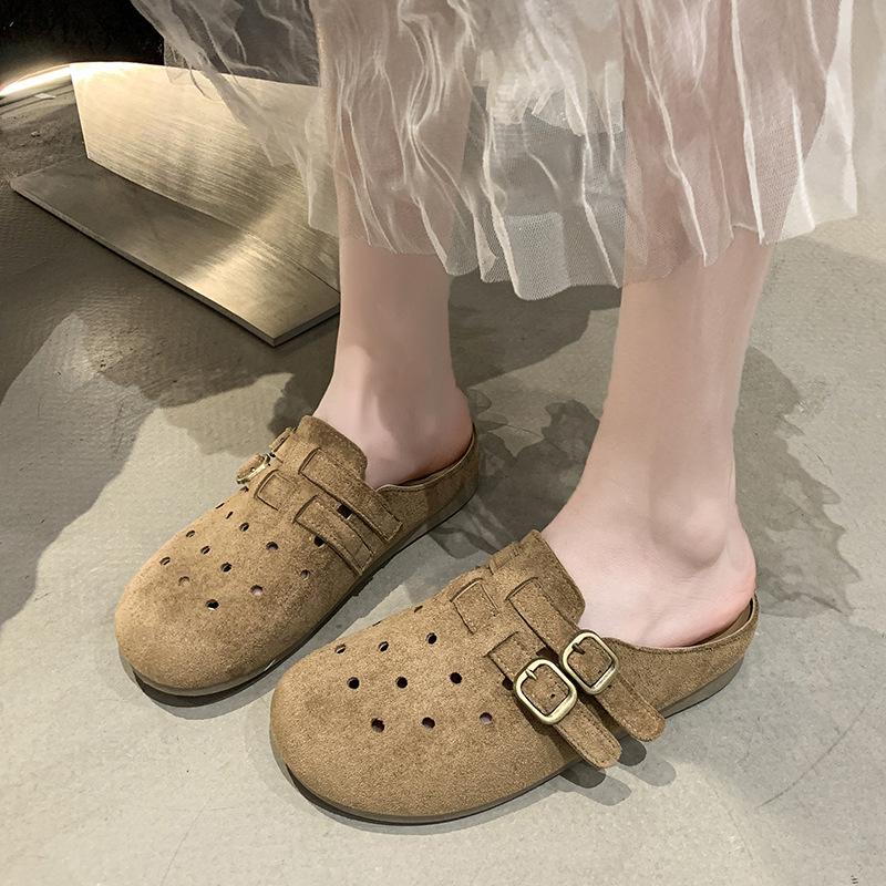 Summer flat-bottomed casual bag head hole shoes breathable half slippers women's shoes simple and versatile and comfortable one-pedal beach drag
