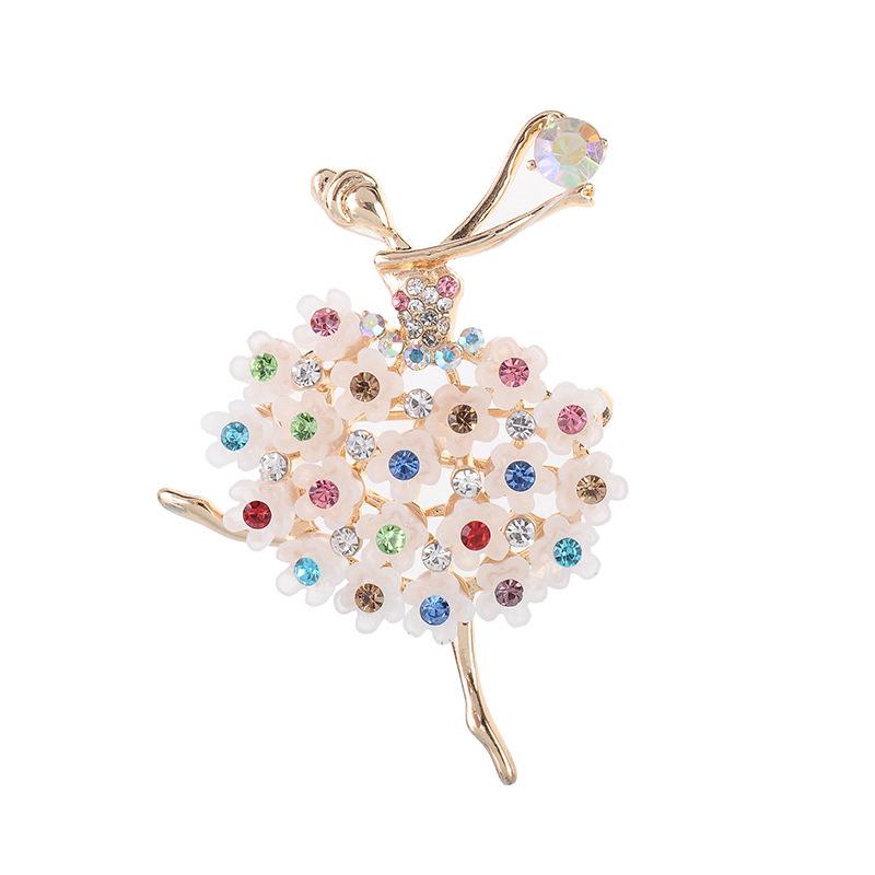 European and American Fashion Rhinestone Crystal Flower Ballet Dancer Brooch