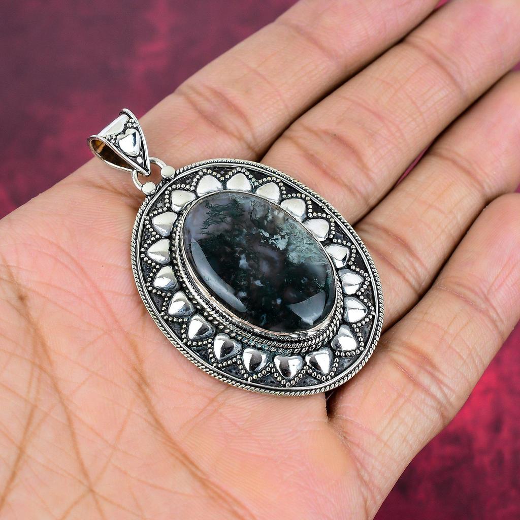 Mossagathänge, Ädelstenssmycken 925 Sterlingsilverhänge, Gåva till kvinnor Handgjort hänge