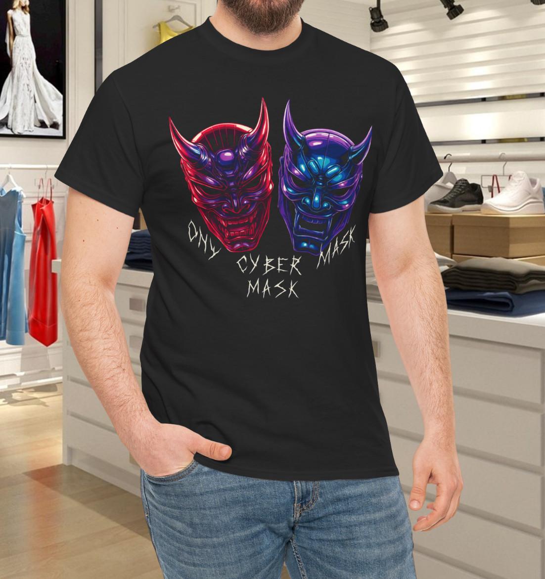 Oni Cyber Mask Dual Demon Heads Graphic Tee Futuristic Streetwear T-Shirt Mens Womens Tees Top 2XL