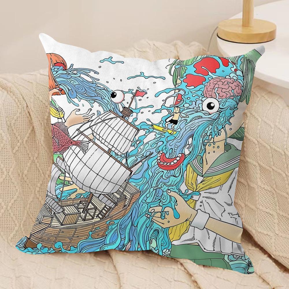 Funny SShintaro Kago Cushion Cover Silky Short Plush Sofa Pillow Cover Hidden Zipper Soft Dustproof Case for Home Decor