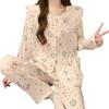 Doll Collar Pajamas Women'S Long-Sleeved Cartoon Polka Dots Cute Cloud Cotton Loungewear Suit Can Be Worn Outside