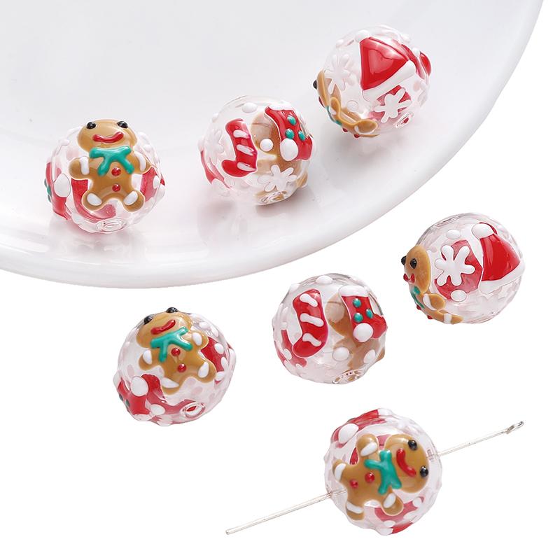 1pc/bag Christmas Series Glazed Colored Hand-Painted Beads DIY Bracelet Necklace Earrings Jewelry Accessories