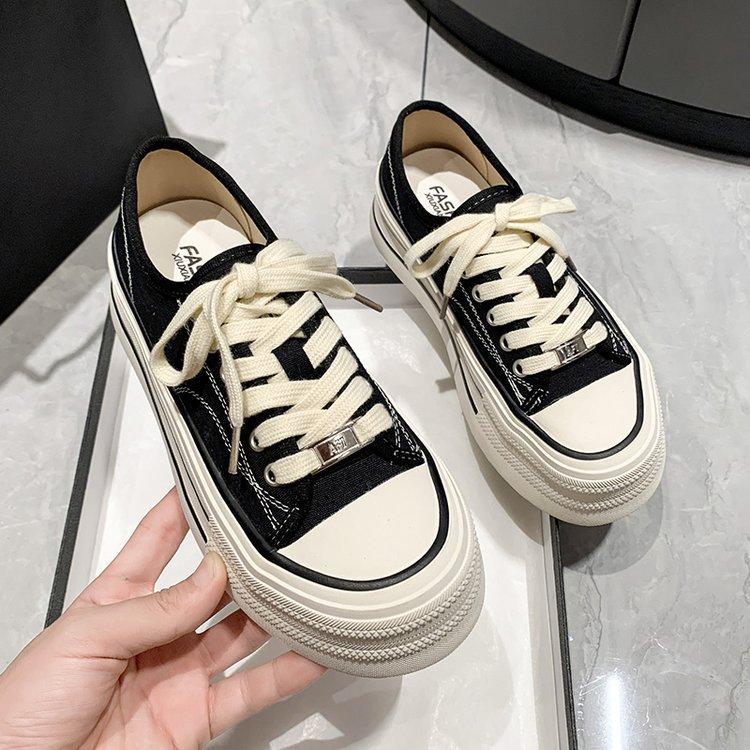 Retro Red Canvas Shoes Women's Thick Bottom  Spring and Autumn New Breathable Soft Bottom Wild Casual Low-Top Sneakers Fashion