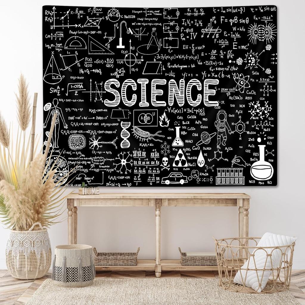 PAOPOED Science Tapestry for Classroom, Education Lab Backdrop Decor for Students Math Table Cloth Tapestries Wall Hanging for College Dorm Living