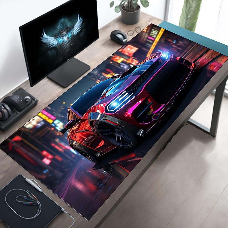 Cool Racing Car Design Large Mouse Pad with Stitched Edges Non-Slip Rubber Extended Gaming Keyboard Mat for Home E-sports Gamer