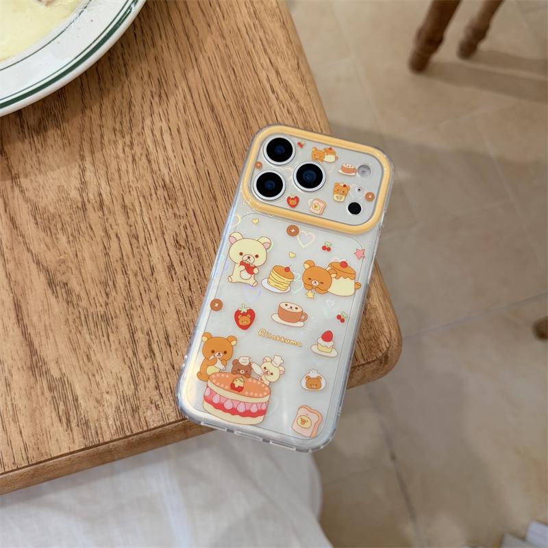 

Новый Rilakkuma Kawaii Медведь-Десерт Прозрачный Чехол Для Телефона Для iPhone 15 16 17 Pro Max INS Милый Большое Окно Ударопрочный Чехол For iPhone 17ProMax