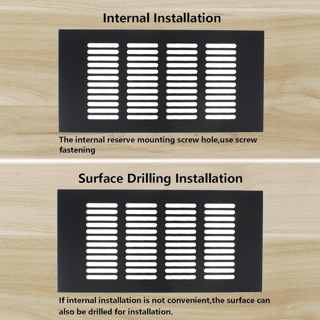 2PCS Air Vent Cover,TTZEZE Black Aluminium Alloy Ventilation Grille Rectangle Metal Louvered Grill Cover for Wardrobe Stove Shoes Cabinet Sink