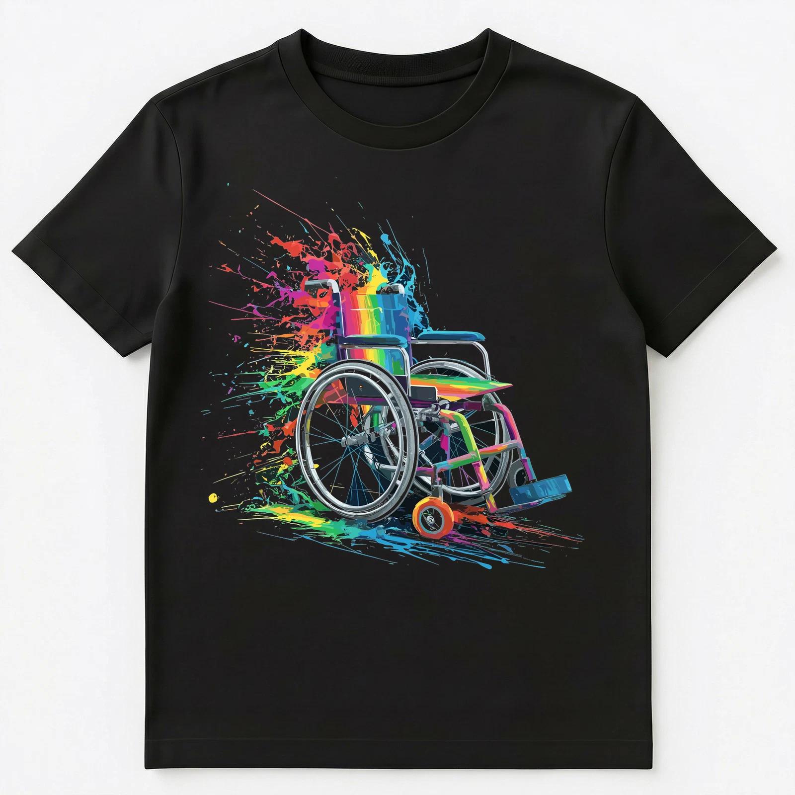 Colorful Paint Splash Wheelchair Art Graphic Unisex T-Shirt 3XL