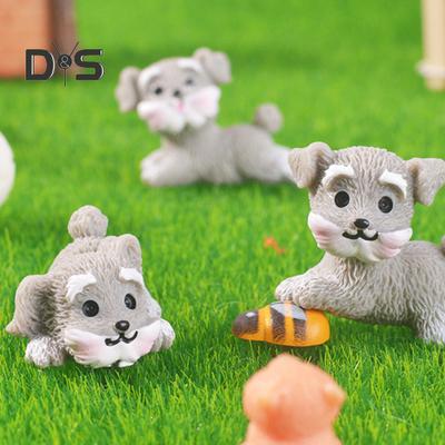4 Pcs Miniature Puppy Figurines Mini Schnauzer Ornament Car Dashboard Decor Resin Dog Statue for Fairy Garden Bonsai Office Desk