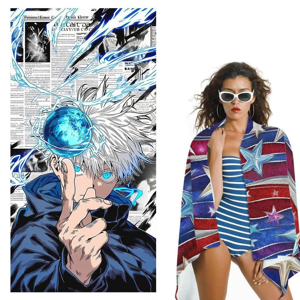 Jujutsu Kaisen Gojo Satoru Telo da Spiaggia Anime Microfibra Asciugatura Rapida Morbido Delicato sulla Pelle Asciugamano Sportivo per Palestra Accessori da Spiaggia alla Moda