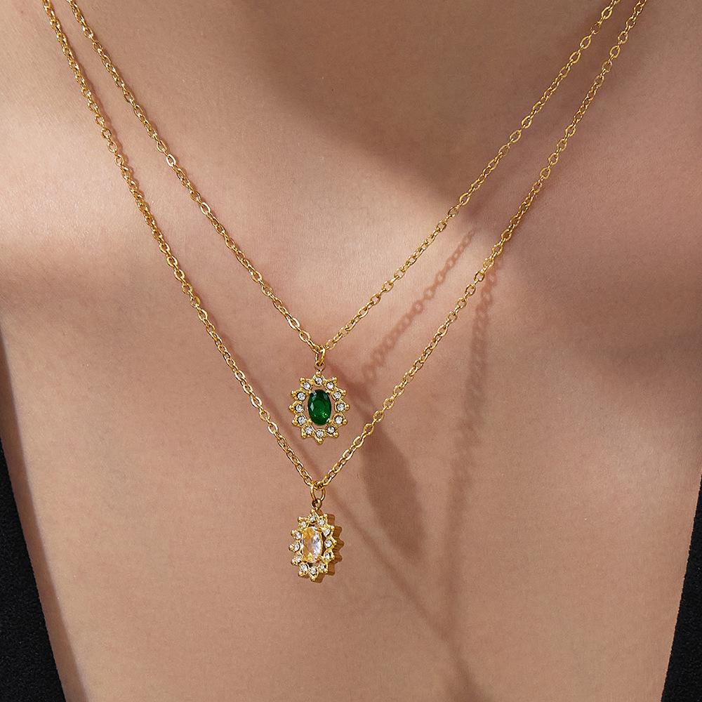 Douyin Trend Wassertropfen Strass Zirkon Anhänger Halskette & Ohrringe Damen Set, 18 Karat Vergoldeter Edelstahl.