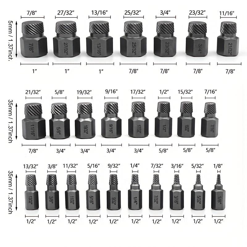 Set de 25 bucăți de extractoare de șuruburi, unealtă de extracție de șuruburi cu cap hexagonal cu mai multe caneluri, pentru îndepărtarea șuruburilor șuruburi rupte.