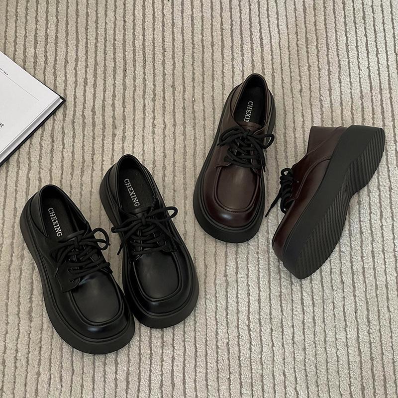 Retro British style small leather shoes women's summer 2025 spring new round head versatile black platform loafer single shoes
