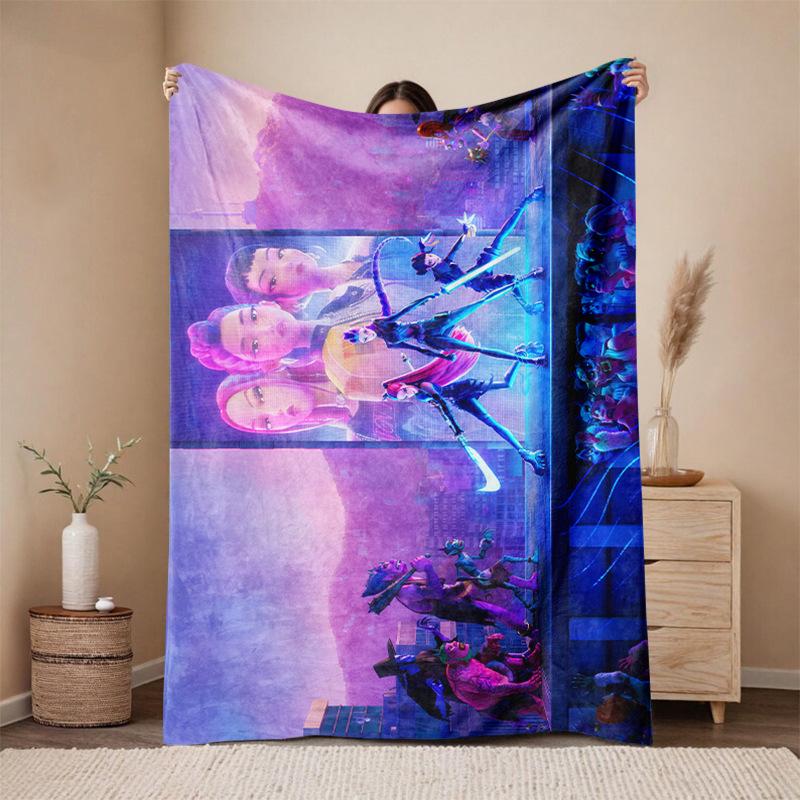 KPop Demon Hunters Cartoon Flannel Blanket - Cozy Throw for Sofa and Naps