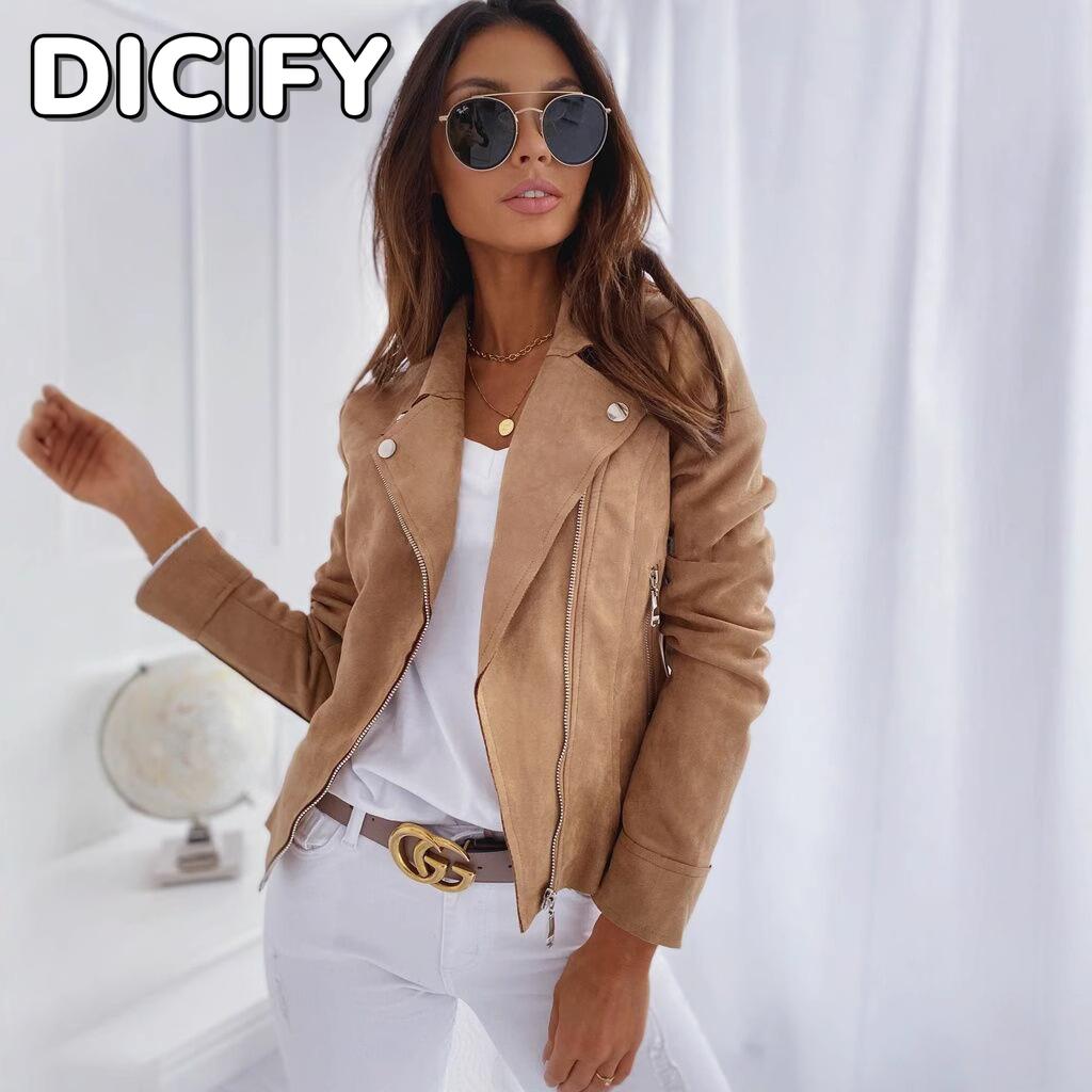DICIFY Women's Vintage Casual Solid Color Print Autumn Winter Long Sleeve POLO Neck Jackets & Coats