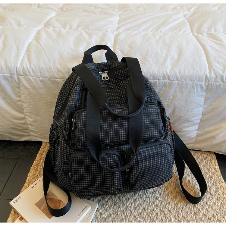 

Multi-pocket Checkered Youth Backpack for Women Hot Sale Nylon Casual Travel Backpack Large Capacity Convertible Shoulder Bag чёрный