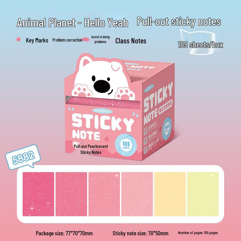 Pearlescent Pull-out Sticky Notes for Kids, Colorful & Residue-Free