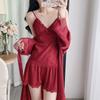 Internet celebrity spring and summer women's pajamas new thin solid color lace ice silk suspender shorts vest loungewear set