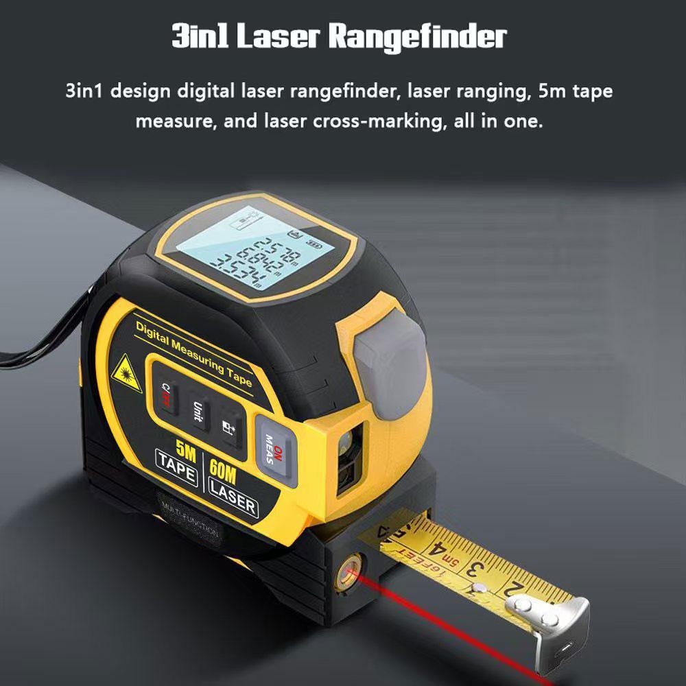 40m/60m 3-in-1 LCD Laser Tape Measuring Almighty Ruler Digital Tape Measure with Laser
