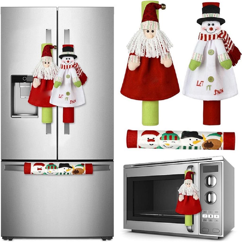 3 Pieces Christmas Refrigerator Handle Covers Home Decoration Cartoon Kitchen Appliance Handle Covers For Ornaments Fridge