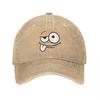 Washed Canvas Baseball Cap with Funny Cartoon Face Design Witty Eyes and Tongue Pattern Casual Streetwear Hat for Adults