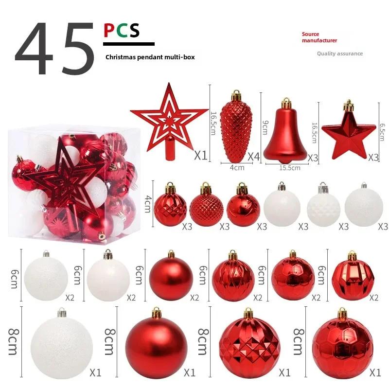 Hot 45PCS 4/6/8CM Tree Top Star Christmas Ball Christmas Tree Pendant Set Pack 2025 New Year Navidad Gifts Christmas Decoration
