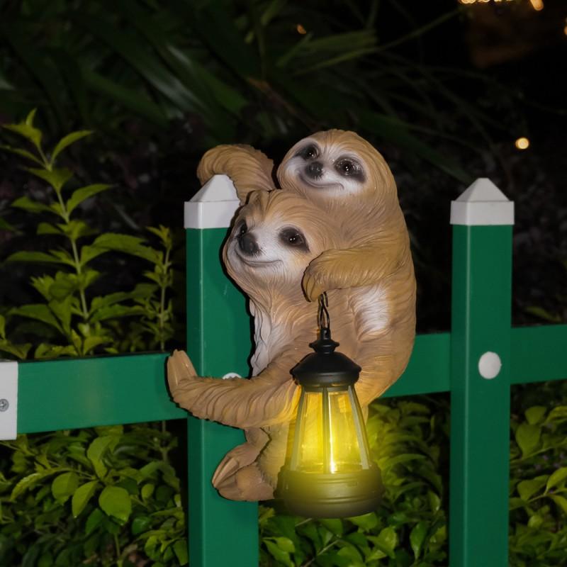 Solar-Powered Sloth Wall Hanging Light Garden Statue Outdoor Decor Resin Craft Patio Yard Landscape