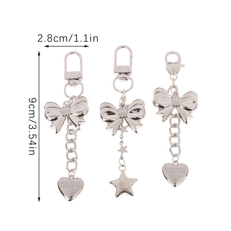 Y2K Legierung Silber Liebesherz Stern Schleife Schlüsselanhänger für Frauen Mädchen Anhänger Auto Kopfhörertasche Taschenanhänger Zubehör