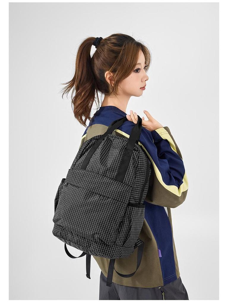 Cross-Border Plaid Large Capacity Foldable Hiking Backpack - Solid Casual Style