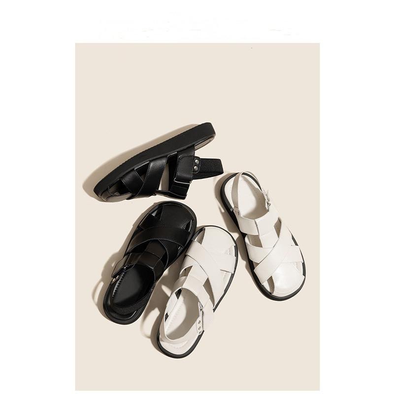 Baotou Roman sandals women's summer wear 2025 new fairy style with skirt flat bottom hollow pig cage shoes retro