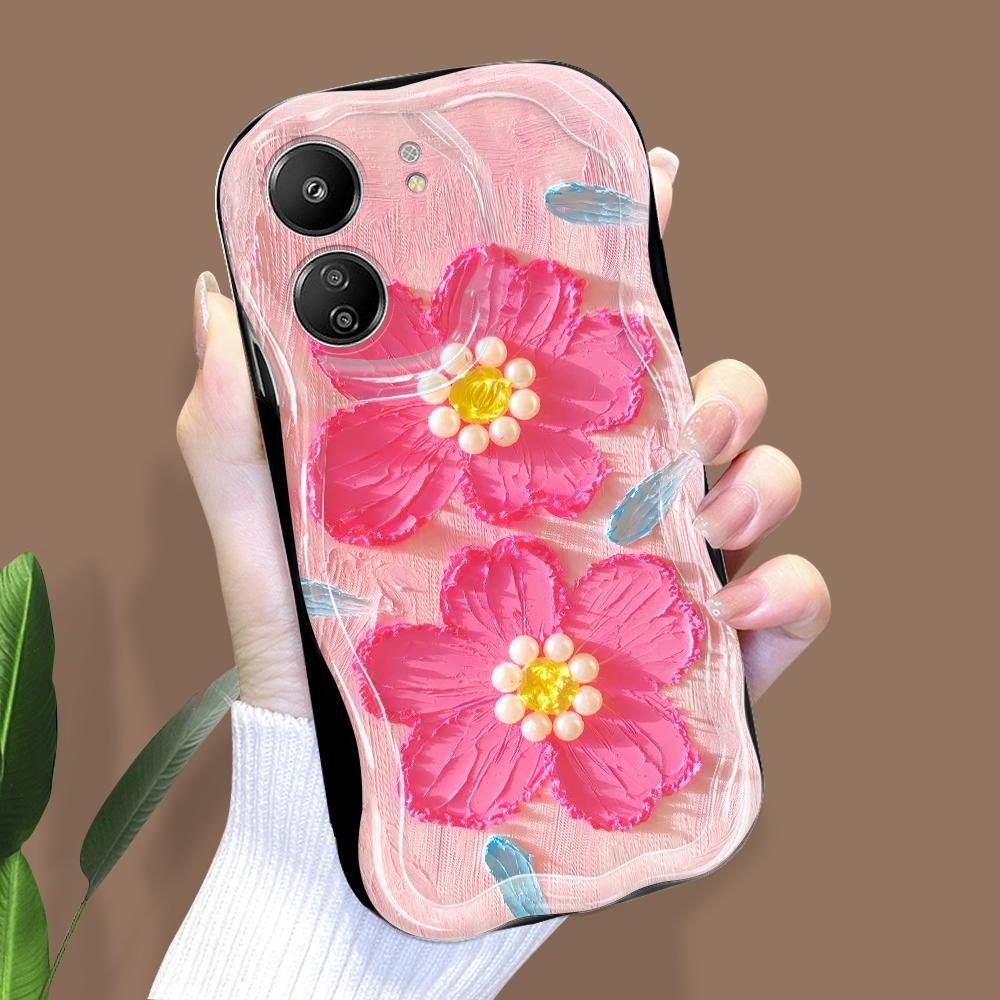 

Милый мультяшный узор, кремовая текстура, мягкий силиконовый чехол с волнистыми краями, чехол для телефона Xiaomi Redmi Redmi 13C 5G чёрный