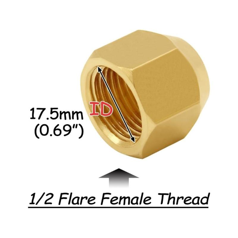 5lots High Temperatures Brasses Flare Nut with Deep Threads for Reliable 1/2 In Tube Terminations