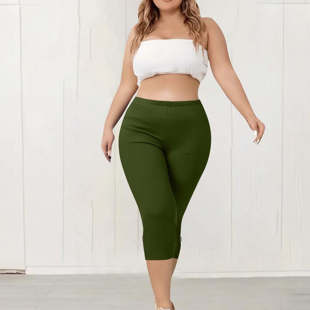 Women's Plus Size Casual Sports Yoga Leggings Elastic Waistband Capri Pants Stretchable Fitness Bottoms for Workout and Leisure