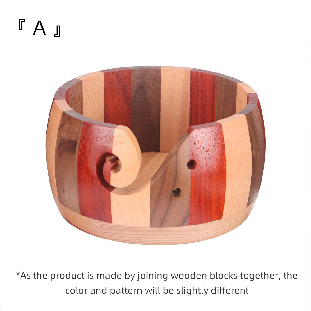

1pc Wooden Yarn Bowl Holder - Multicolor Craftwork Storage Organizer for Knitting & Crochet, Round Wool Basket with Swirl Cutout