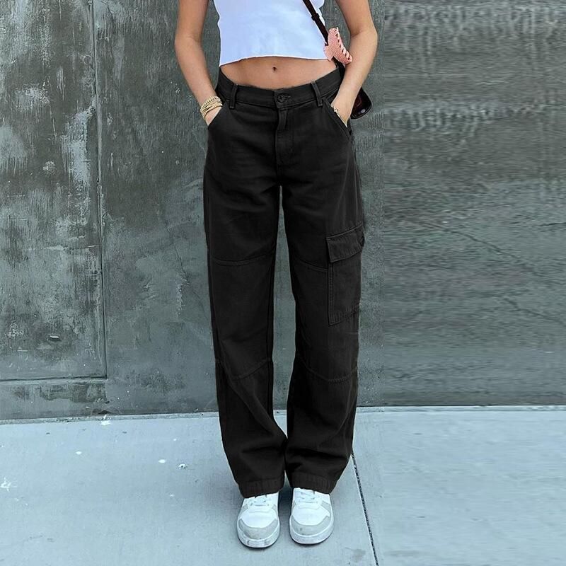 

Fashion Color Contrast Panel High-Waist Casual Jeans Black M