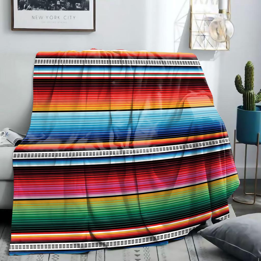 Soft & Cozy Colorful Striped Flannel Throw Blanket - Perfect For Bed, Sofa, Office, And Camping