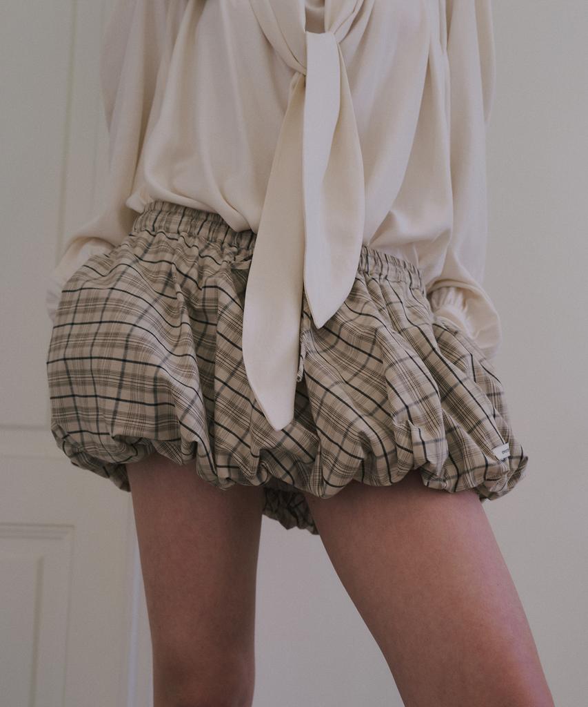 Obeodyupeulleeo Balloon Micro Mini Skirt_Beige Check
