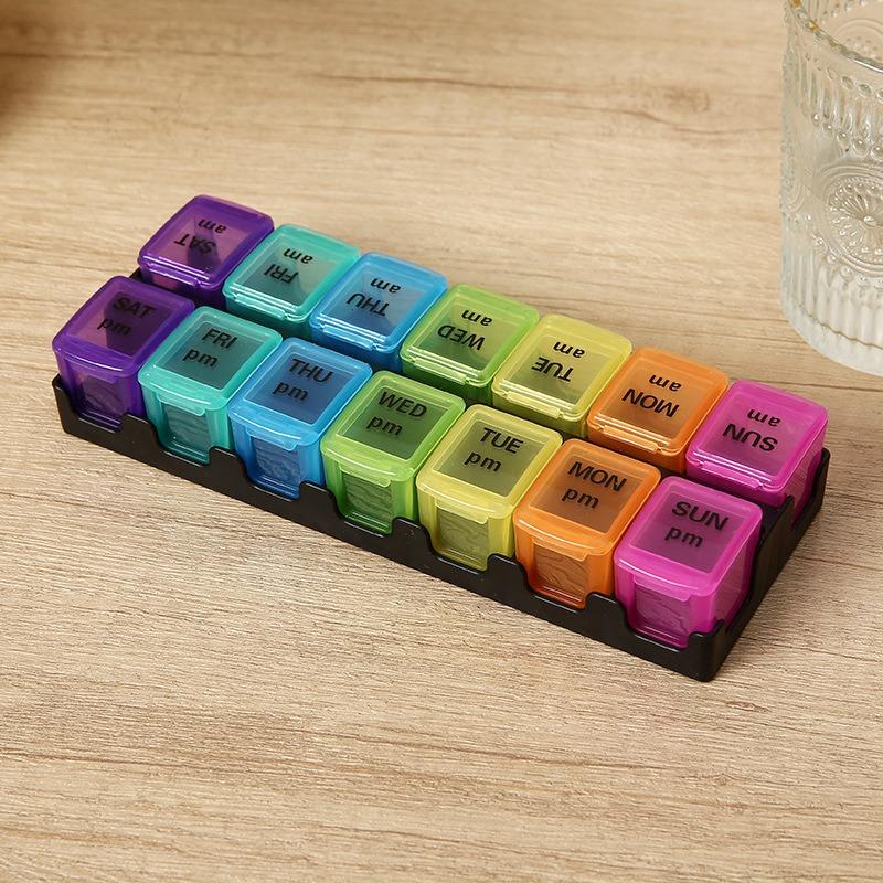 New Hot Weekly Large 14 Grids Pill Case Box Removable Storage Box for 7 Days A Week, Pill Dispenser, Medicine,Vitamins,fish Oils
