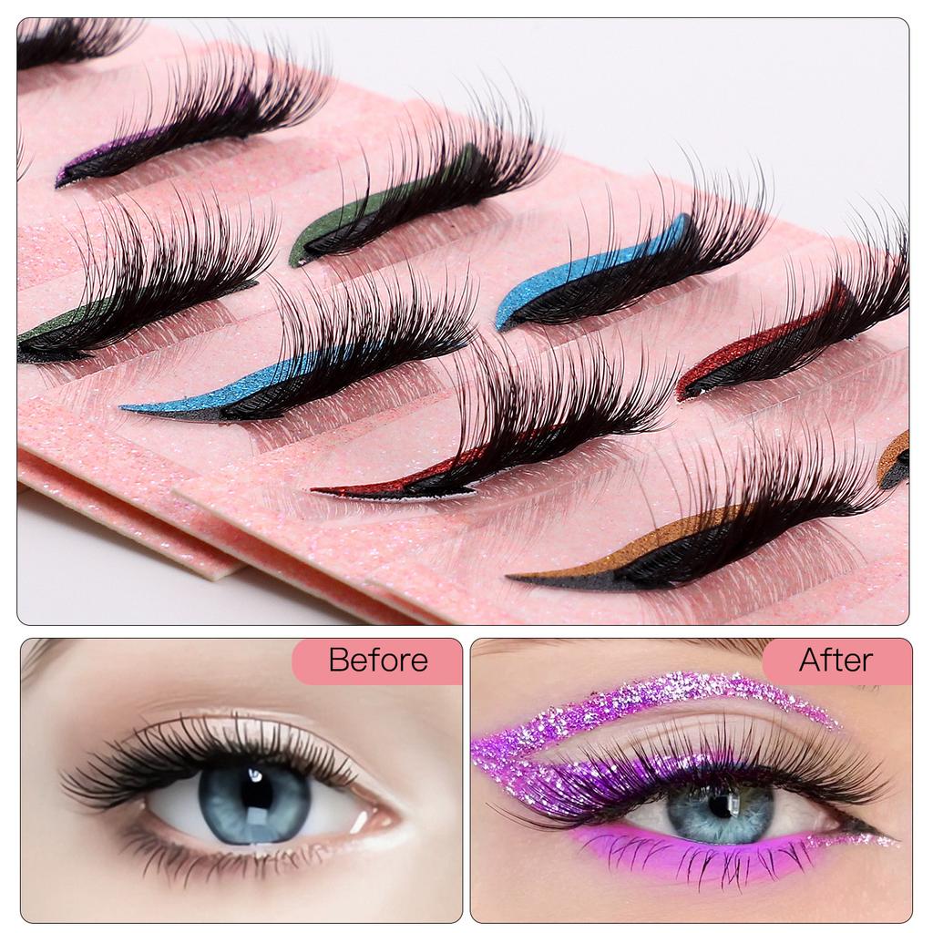 1 Pair Of Colored Eyeshadow False Eyelashes, Holiday Exaggerated Thick Curled Simulated Eyelashes