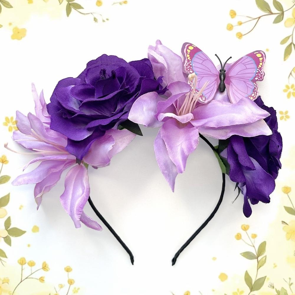 Butterfly Design Flowers Headband Handmade Rose Flower Crown  For Women Girl