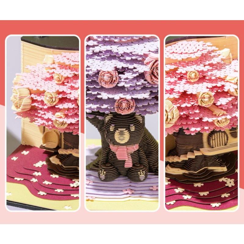 3D Rosenbaumhaus Papier Skulptur Schreibtischkalender - Künstlerischer Abreißblock, Elegantes Relief-Briefpapier & Kreatives Bürogeschenk