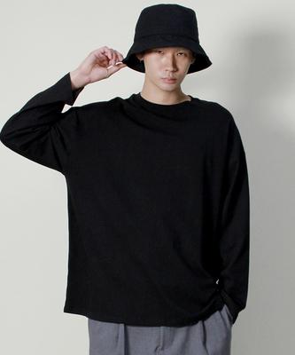 Deumakeu Crew Neck Boxy Fit Long Sleeve T-Shirt Solid Black Ver3