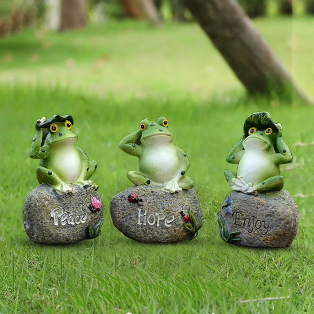 Small Resin Frog Statue Cartoon English Sign Frog Creative Garden Frog Ornament Outdoor