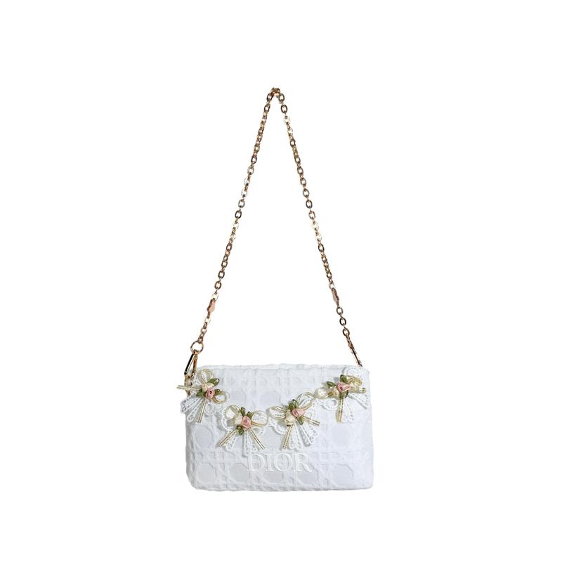 

DIOR Bag [customized cosmetic bag] white velvet polyester fiber simple fashion versatile classic trend niche high-end floral ornaments small fresh белый