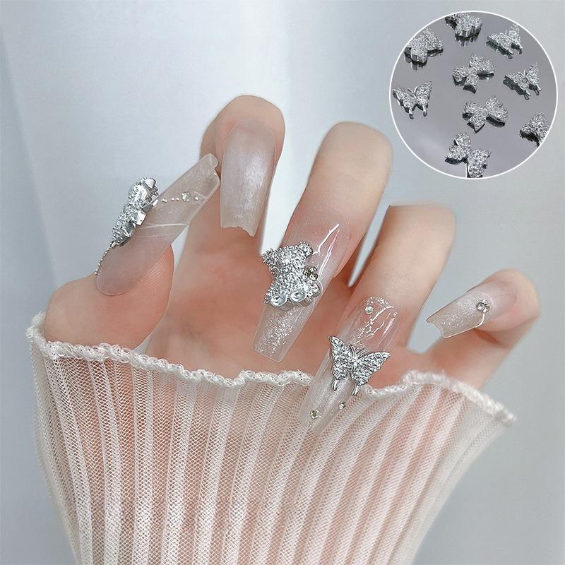 10Pcs Cute Bear Bow  For Nails Heart Shaped  3D Nail Art Charms Diy Manicure Decoration