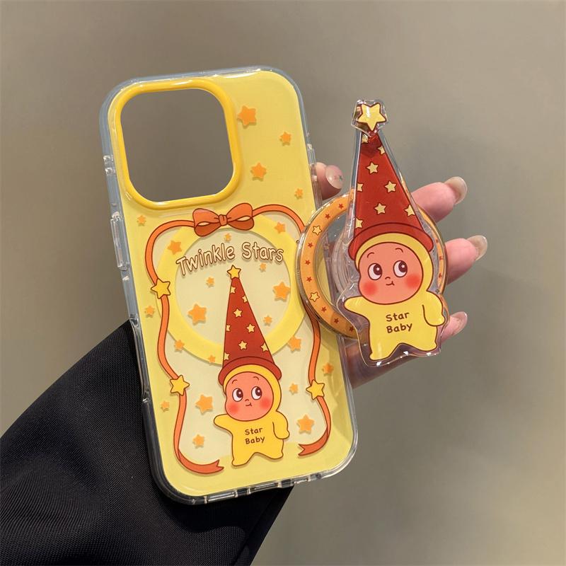 

Funny Cute Star Baby Magnetic Phone Case For iPhone 16 Pro 14 15 Pro Max Cover with Stand Shokcproof Cartoon Protective Cases For iPhone 14