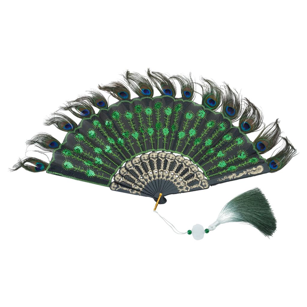 Colorful Hand Fan Elegant Peacock Feather Folding Fan for Halloween and Vintaged Type Occasion Decoration